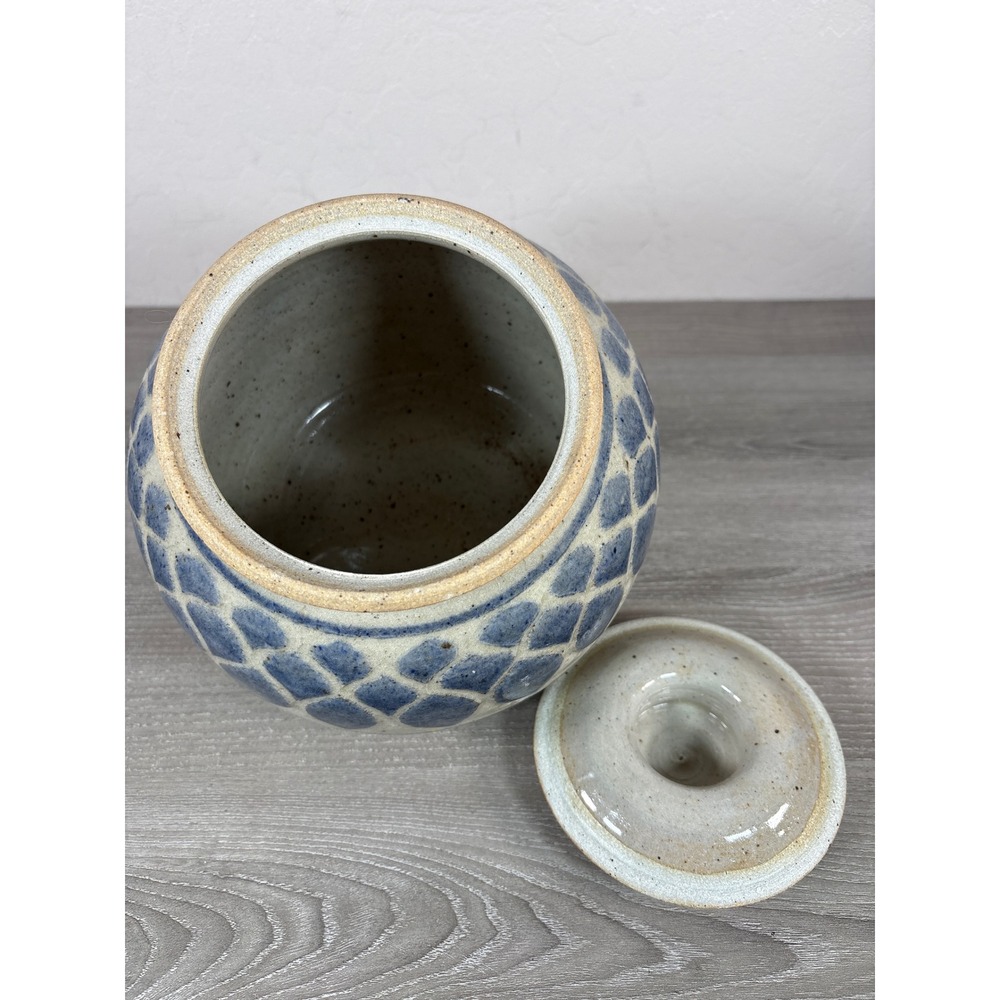 Studio Pottery Lidded Tilted Candy Jar Blue Stoneware‎ Signed Artist Monogram - Picture 5 of 7